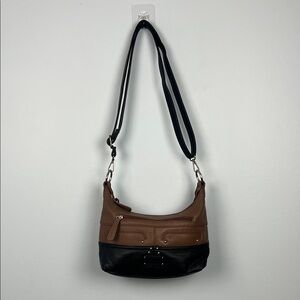 Stone & Co colorblock women’s adjustable crossbody black and tan purse